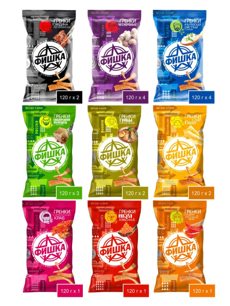 Фишка Гренки ассорти 120г*20